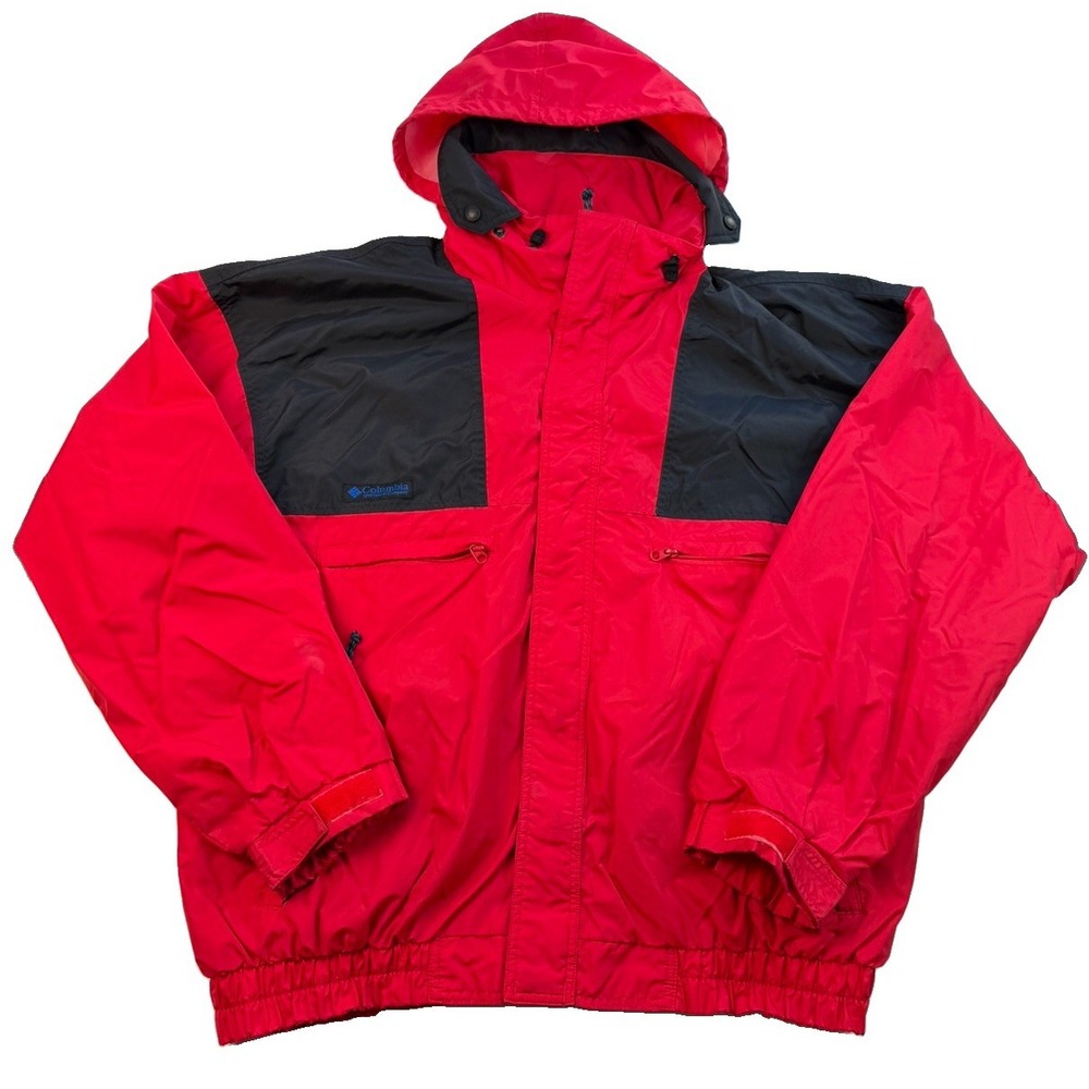 VTG 90s Columbia Vamoose Men's XL Red Black Ski Jacket Stowaway Hood Gorpcore